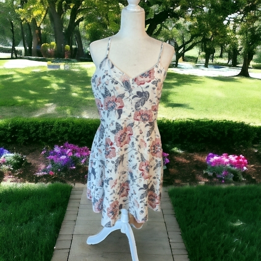 LOFT White Floral Mini Dress with Blue and Rust Flowers - Picture 9 of 10